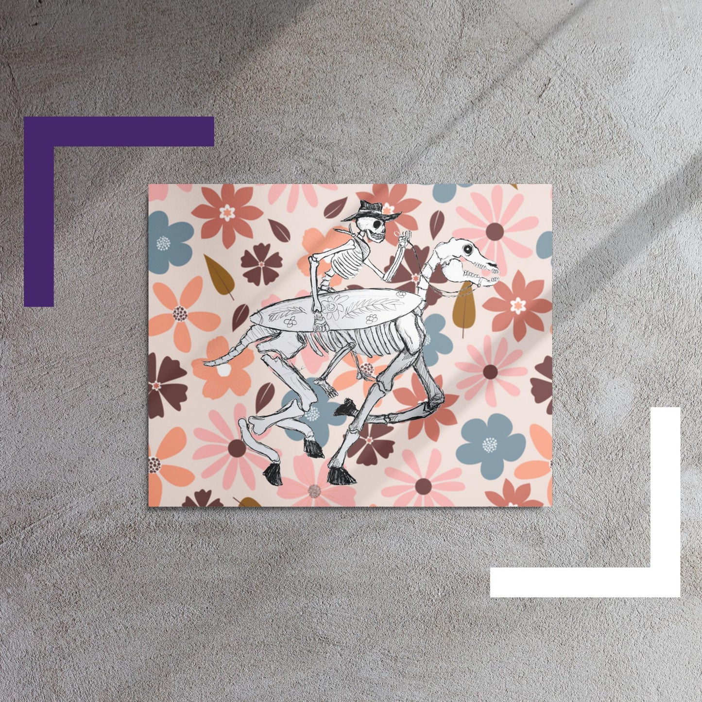 Skeleton Surfer Floral Metal prints