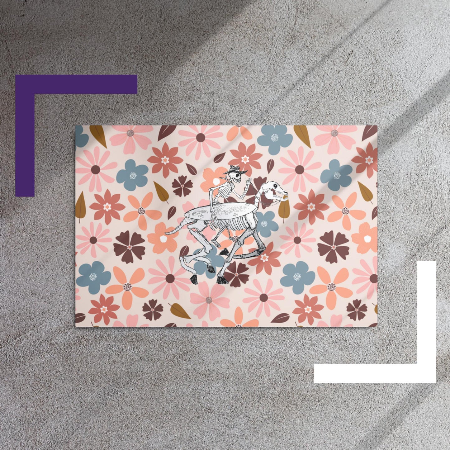Skeleton Surfer Floral Metal prints