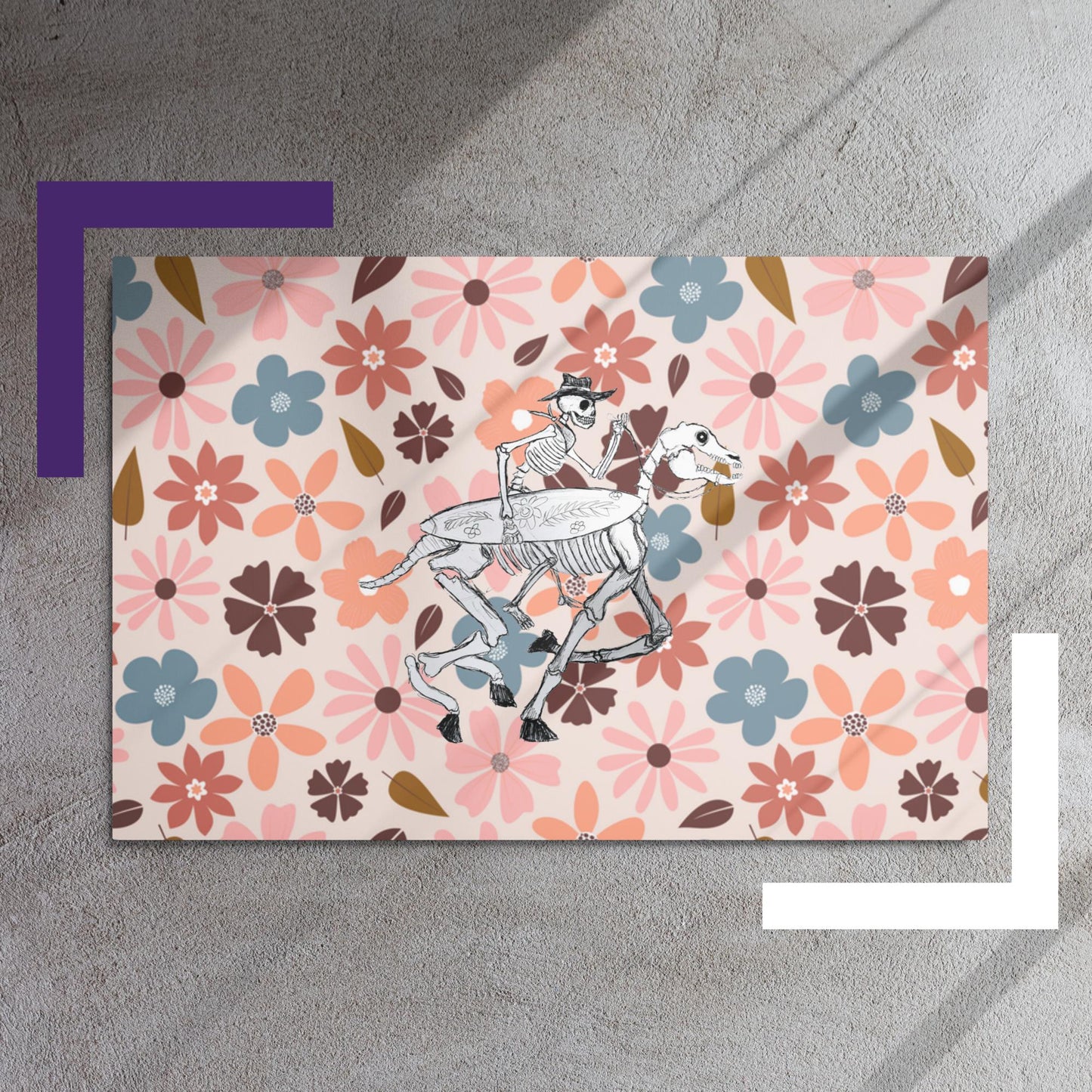 Skeleton Surfer Floral Metal prints